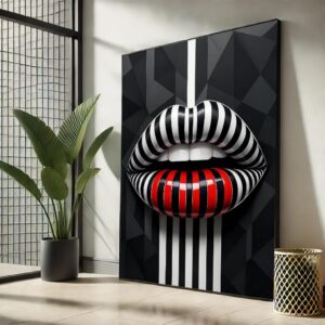 Striped Lips Pop Art Canvas