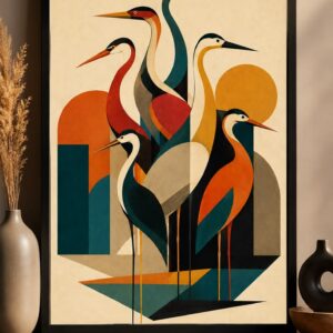 Mid Century Modern Geometric Bird Wall Art