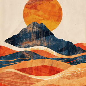 Warm Mountain , Stylized Sunset Art