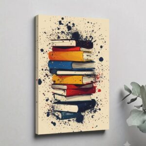 Colorful Books Stack Abstract Canvas Painting 10% off