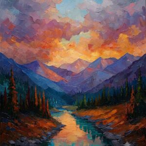 Alpine Sunset Palette Knife Canvas Painting 12% off